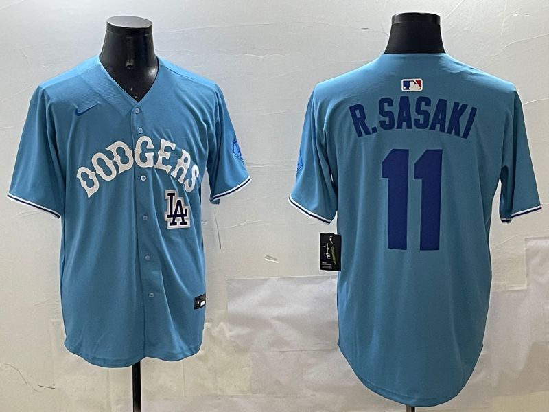 Men Los Angeles Dodgers 11 R.Sasaki Light Blue Joint Name 2025 Nike MLB Jersey style 16